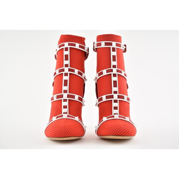 Valentino Rockstud Bodytech Red White Sock Knit Ankle Heel Boot Bootie 38.5 - Picture 7 of 13
